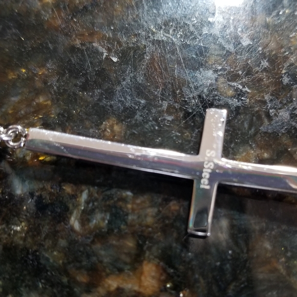 Stainless Steel STEEL X Rhinestone Cross Multi Chain 8" Adjustable Bracelet - Picture 6 of 9